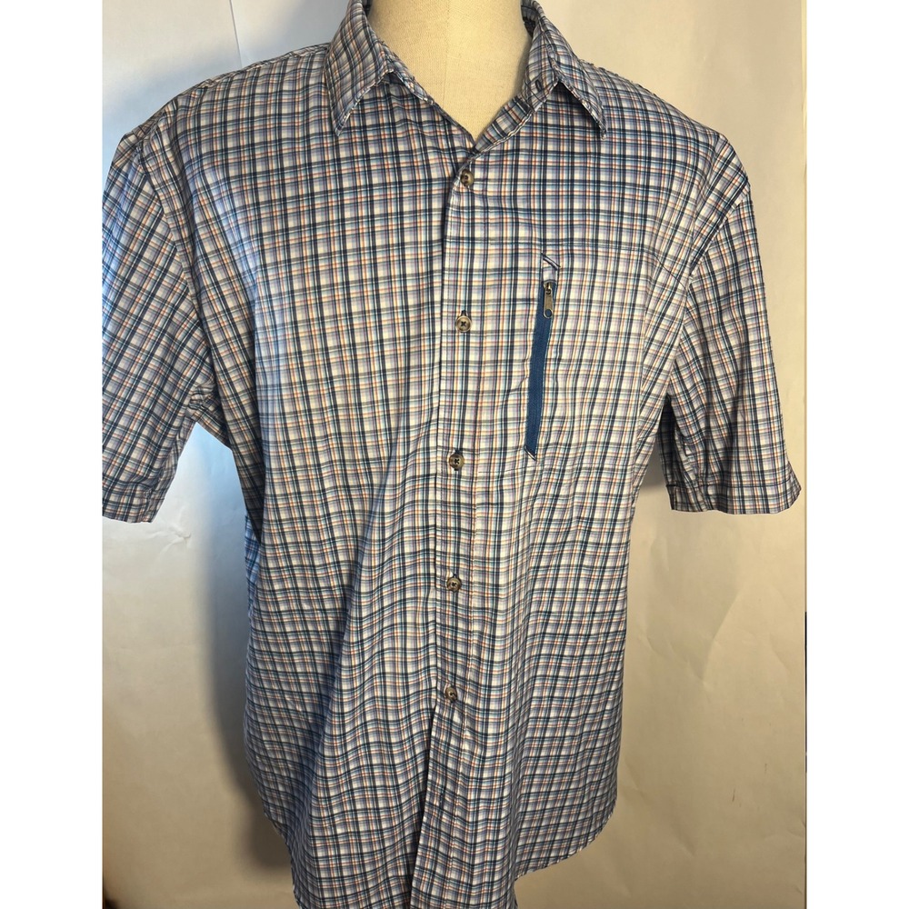 Desert Dunes Short Sleeve Button Up Shirt Blue Front Zipper Pocket Size 2XL‎ XXL